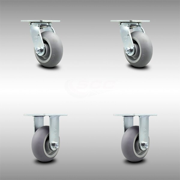 5 Inch SS Thermoplastic Rubber Caster Set with Ball Bearing 2 Swivel 2 Rigid SCC